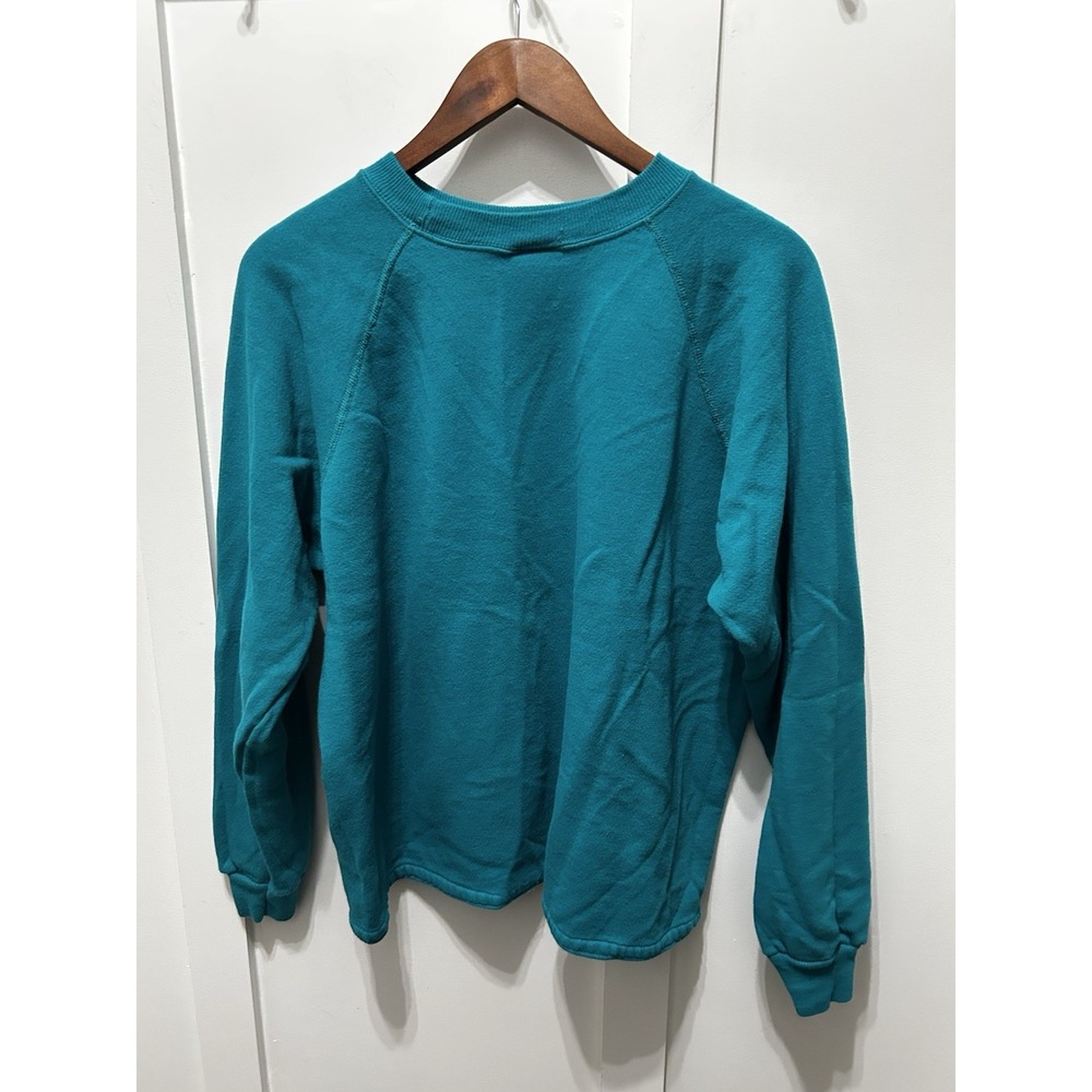 Vintage 90s‎ Hanes Her Way Crewneck Sweatshirt Small Teal Blank Made USA Raglan